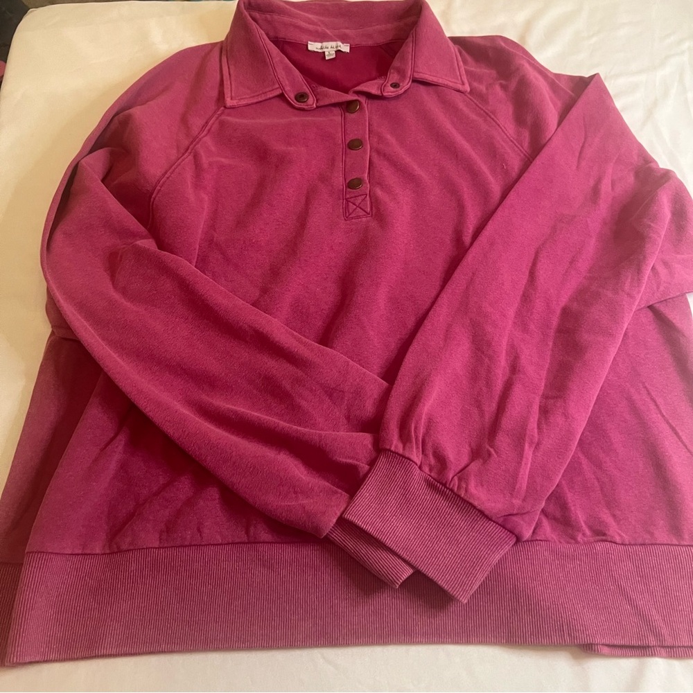 White Birch Pink Collared Henley Sweatshirt‎ Pullover Size L Casual Lounge Cozy
